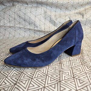 Paul Green Yvette Navy Blue Suede Pointed Toe Block Heel Pumps